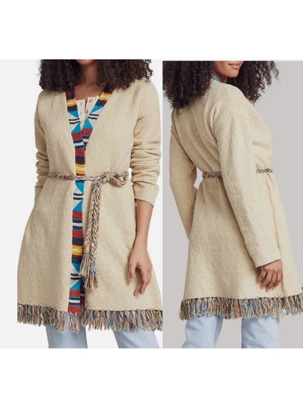 New $298 Faherty Crow Stripes Tassel Organic Cotton Duster Cardigan XS/S